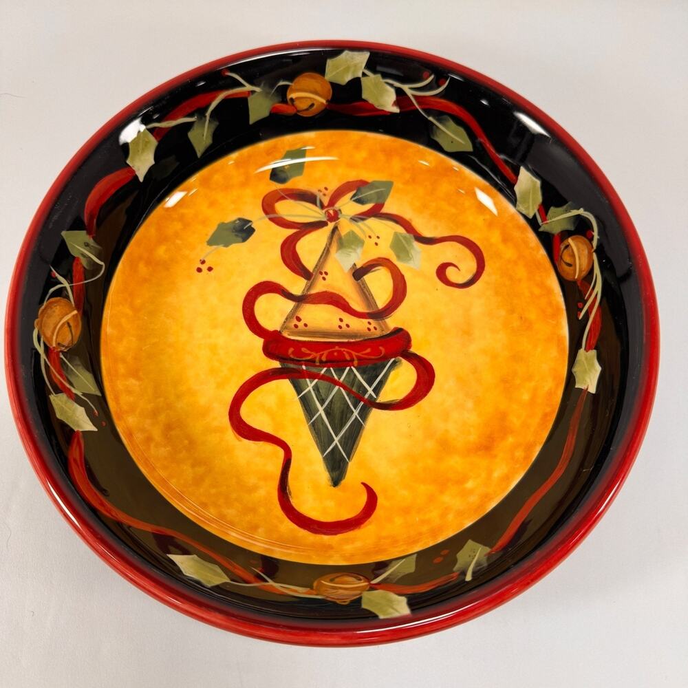 Christmas Pasta Bowl Certified International Judy Westegaard Ribbon and Bells
